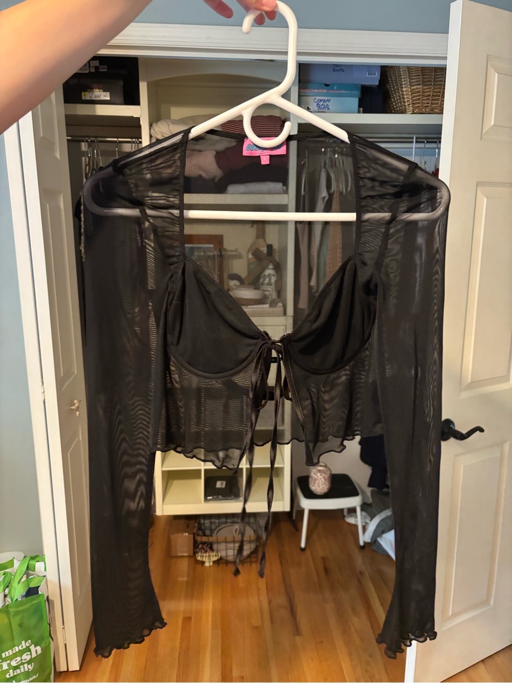 Edikted Black Sheer Tie-Front Mesh Top